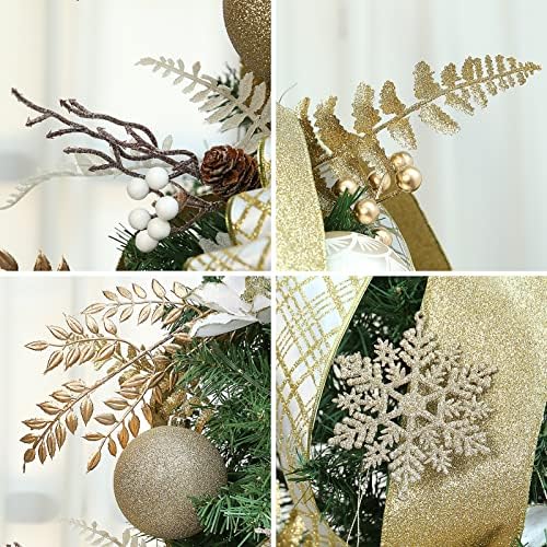 WBHome 5-Подножието Украсена с Изкуствено Коледно дърво с Орнаменти и Гирлянди, Коледни Украси от Бяло Злато, Включително 5-Подножието на коледната Елха, Набор от бижут