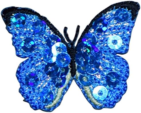 Мини Нашивка с аппликацией под формата на Сини пеперуди - Икона с пайети 1,5 инча - Гали / Шият Ленти за дрехи, Сака, панталони,
