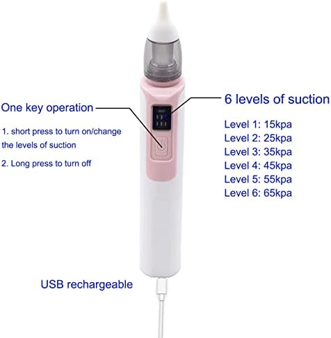 HOSL Назален аспиратор за деца, Електрическа издънка за носа, средство за премахване на слуз и соплей, с 6 нива на засмукване и