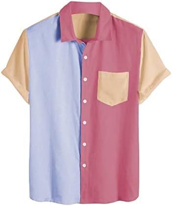 WDIRARA Мъжка Риза с цветен блок на копчета с Къс ръкав и Джоб Отпред, Върхове