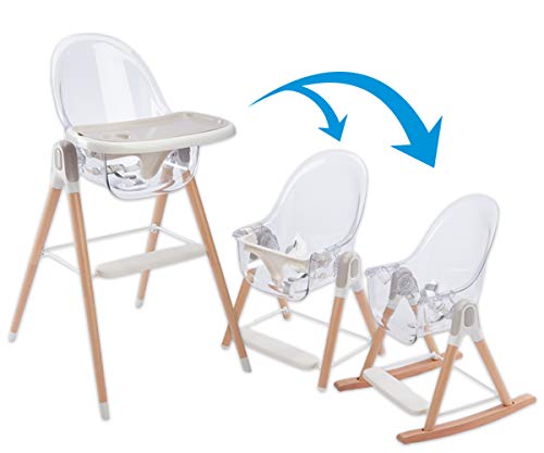 Високо трансформируемое люлеещ се стол Primo Vista 3 в 1 за деца, Прозрачна Седалка, расте заедно с детето, Модерен стил, Регулируеми дървени крачета, Лесно за използване,