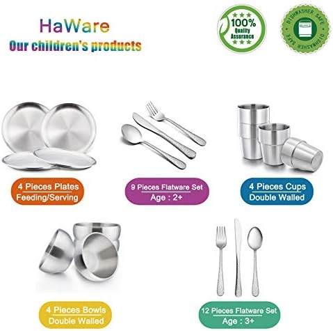 HaWare За деца 18/8 Плочи от неръждаема стомана, здрава метална посуда 304 за хранене 8 инча за сервиране/закуски/къмпинг, без пластмаса, могат да се мият в миялна машина - 4