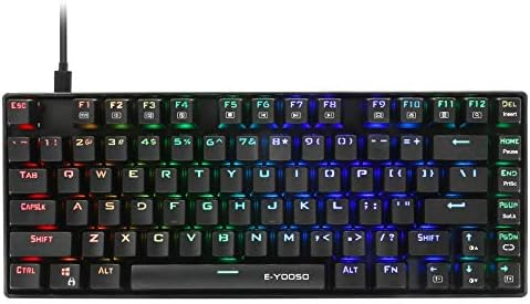 Ръчна Детска клавиатура HUO ДЖИ Z-88 PRO RGB, Синия ключ, Led осветяване, Водоустойчив, E-Yooso 60% Compact, 81 Бутон, Защита от отблясъците, за Mac, PC, Черна