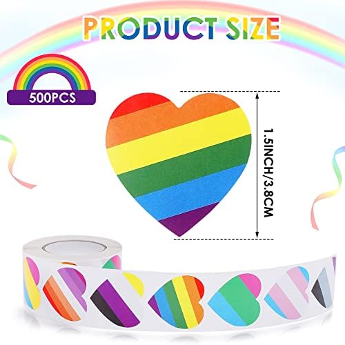 Thinp 500 Бр. Етикети ЛГБТК, Стикери за гей-прайда, Стикери за гордост във формата на Рейнбоу на Сърцето, Самозалепващи Стикери