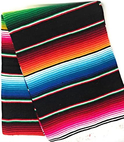 Mexitems Голямо Аутентичное мексиканското одеяло Цветастое одеяло Serape 7' X 5' (Изберете своя цвят) (черен)