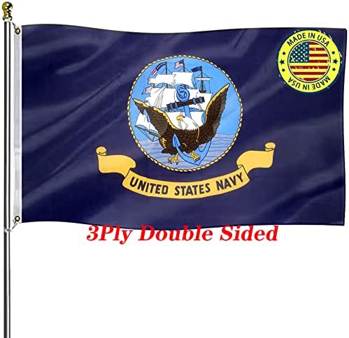 Знамена на военно-морския флот 3x5 Външни Двустранни, 3 слой 200D полиестер Сверхпрочный Военен флаг ВМС на САЩ Водоустойчив и устойчив