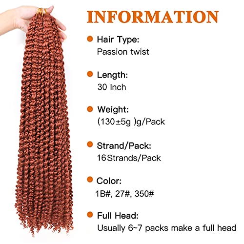 ZRQ 30-Инчови Медно-Червена Коса Passion Twist, 7 опаковки, дълга коса с Водна Вълна, плетени калъф за плетене на една Кука, за