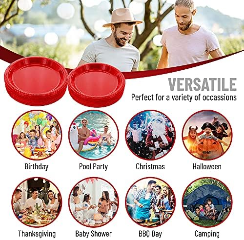 За еднократна употреба Червени Пластмасови чинии за всички поводи, за опаковане на кръгли пластмасови чинии с диаметър 120-9 сантиметра
