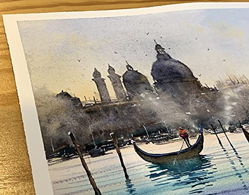 Лодка Венеция Оригиналната Картина Подписан от Акварелен Сцена Италия Венецианское Монтиране на Изкуството Уил Эллистона Морски