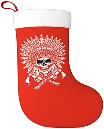 Waymay Коледни Чорапи с Черепа на Вожда индианец, 18 Инча(Ите), И), Коледен Окачен Чорап, Класически Празнични Украси, Чорапи