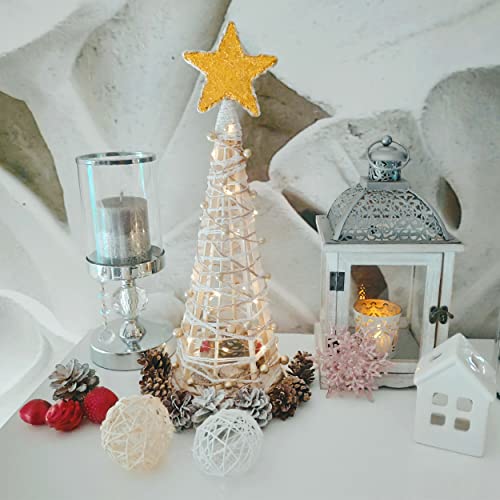 Мини Коледно Дърво, Коледна Маса Дърво Ръчно изработени с 20 Led Крушки, Малка Коледна Елха с Декорации във формата на Коледни Топки,