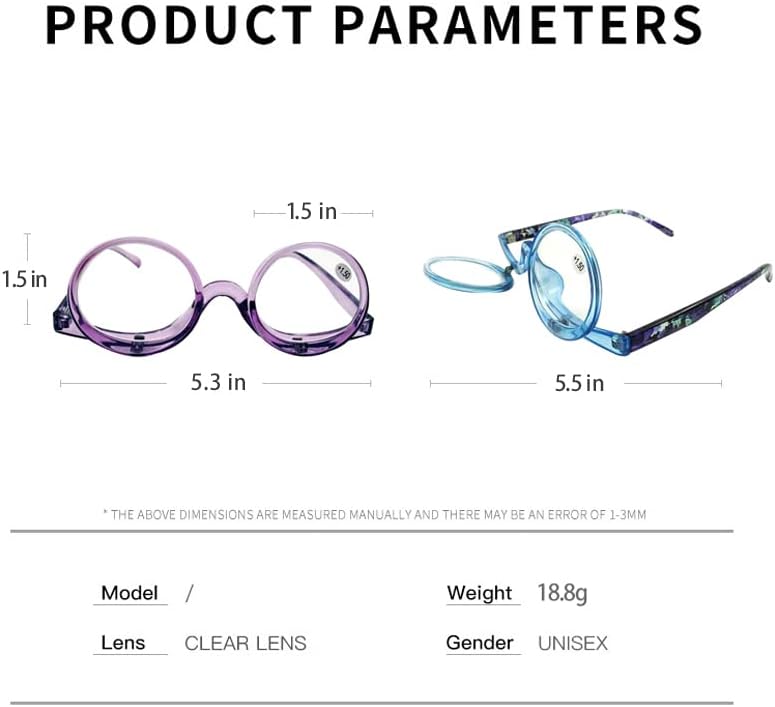 OREUDO Очила за четене 2 в 1, точки за грим, очила за четене с нарушено зрение, въртящи се слънчеви очила, очила за грим за жени