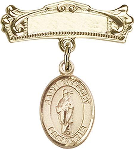 Детски икона Jewels Мания за талисман на Св. Григорий Велики и извита полирани игла за иконата | Детски иконата със златен пълнеж