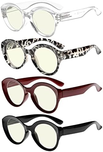 Eyekepper 4 Опаковки Очила за четене Със Синя Светлина, Заключващи Кръгли Компютърни Ридеры + 1.75