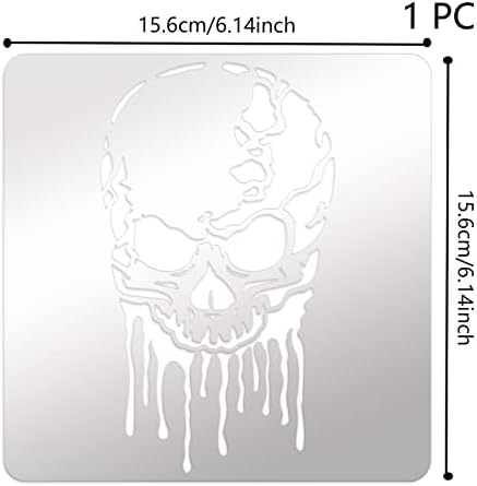 Метален Шаблон с Черепа FINGERINSPIRE 6,14 инча, Квадратен Метален Шаблон с Изображение на Череп, на Шаблон с Череп от Неръждаема
