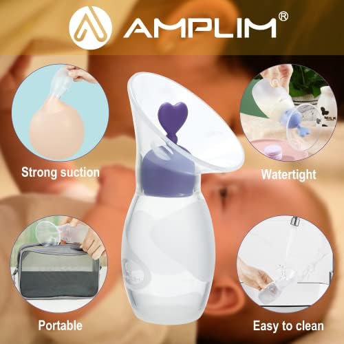 Amplim 2X Молокоотсосы от Хранително-силикон 4 грама/100 мл | Ръчно Молокоотсос за събиране на мляко с Втулка за запазване на майчиното