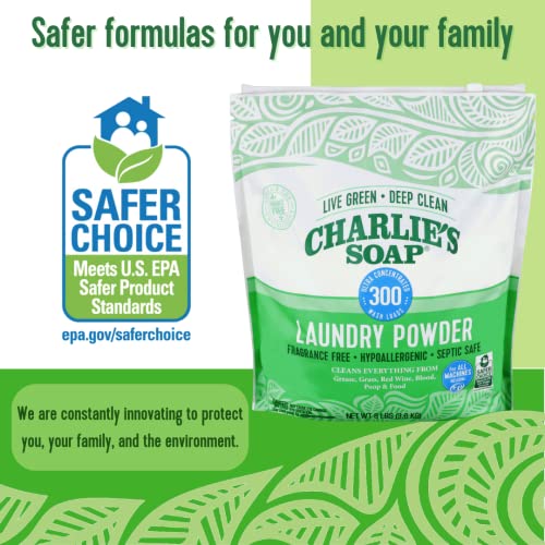 Прах за пране Charlie ' s Soap (300 порции, 4 опаковки), Без аромати, Хипоалергичен прах за пране дълбоко почистване на растителна основа – Биоразлагаемое Екологично чисто с?