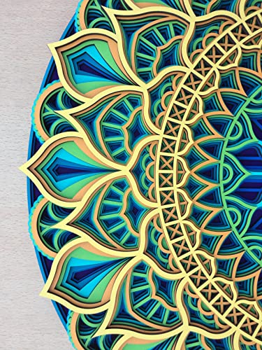 Многослойни Цветни Мандала - Монтиране на изкуството на Мандала, Стенно Изкуство Хол, Начало Декор на стени, монтаж на стена Арт Хол, 3D Мандала (68 см (26,8 инча))
