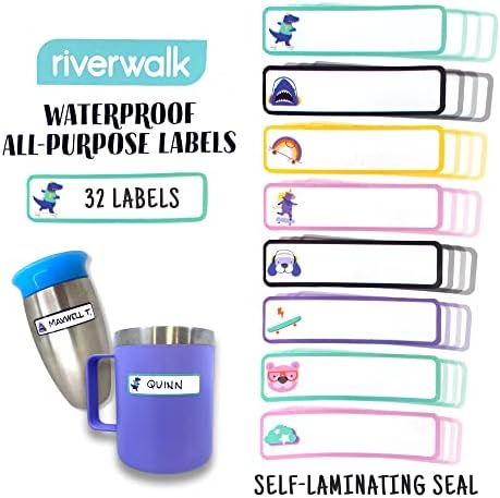 Водоустойчива етикети Riverwalk 90 's Cool Кид - Персонализирани лични етикети за ученически пособия, бутилки с вода и предмети от първа необходимост за летен лагер - Аксесо