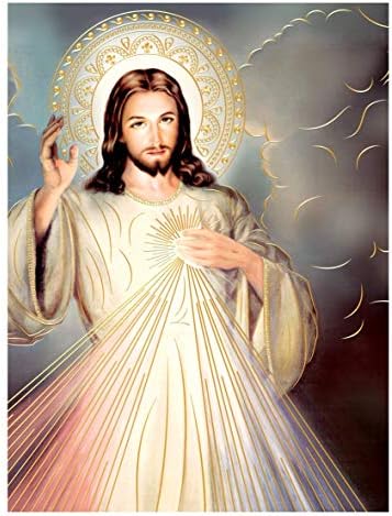 Божественото Милосърдие Исус Христос (16 x 20) Златна Фолио - Религиозно Стенно Изкуство, Ламиниран Плакат С Принтом Без Рамка,