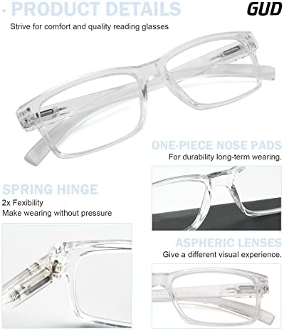 Очила за четене GUD 10 Чифта Леки Класически Правоъгълни Ридеров за Мъже и Жени +1.25