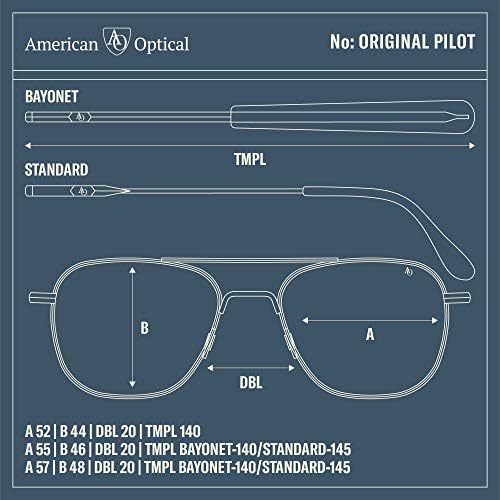 Слънчеви очила AO Original Pilot - Черно - Лещи от стъкло SkyMaster Сив цвят True Color - на Щик Съвет - Поляризирана - 55-20-140