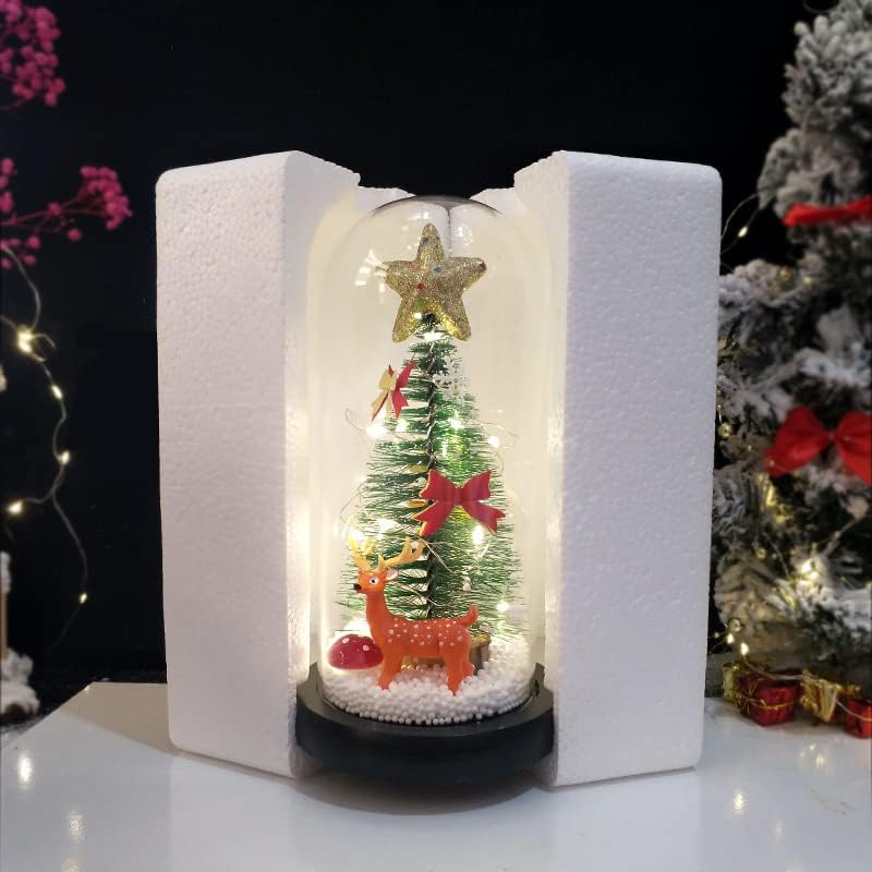 Светодиодна Коледна Елха OUHOE в Стъклен Купола с Подарък предавателна кутия, Снежна Украса за Коледната Елха с Лък на елените на