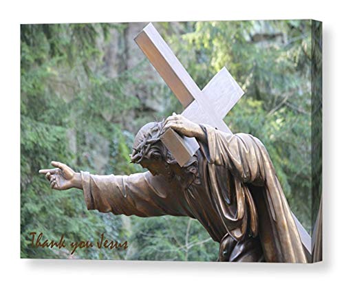 Християнско Стенно изкуство върху ПЛАТНО Картина на Исус, Носи Кръст Скулптура подарък за Великден Бронзово-Зелен Фотографски принт