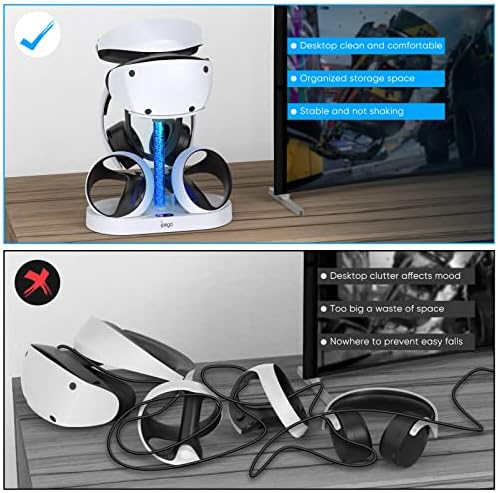 Зарядно устройство за контролер PS VR2 с RGB осветление, Поставка за бързо зарядно устройство MENEEA, Закачалка за слушалки за Playstation
