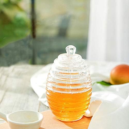 Jadeshay Honey Jar Банка за мед с Ковшиком и капак 265 мл Стъклен буркан за мед и Гърне за Мед Стъклена Опаковка за Съхранение и