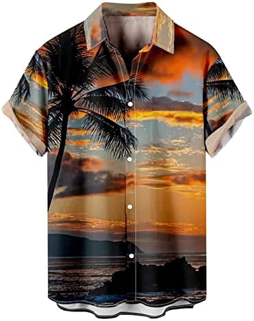 Мъжки Летни Плажни Ризи, Тропически Хавайски Ризи, Ежедневни Ризи с Копчета, с Къси Ръкави и Принтом Палми, Ризи Алоха