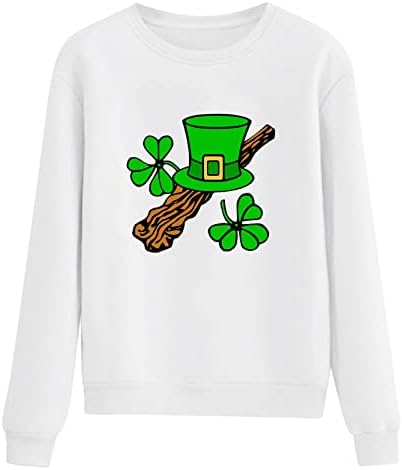 IIUS Зелени Тениски на Деня на Св. Патрик, Ризи за Жени, Блузи с кръгло деколте и Дълъг Ръкав, Зелен Пуловер с четири листа от детелина