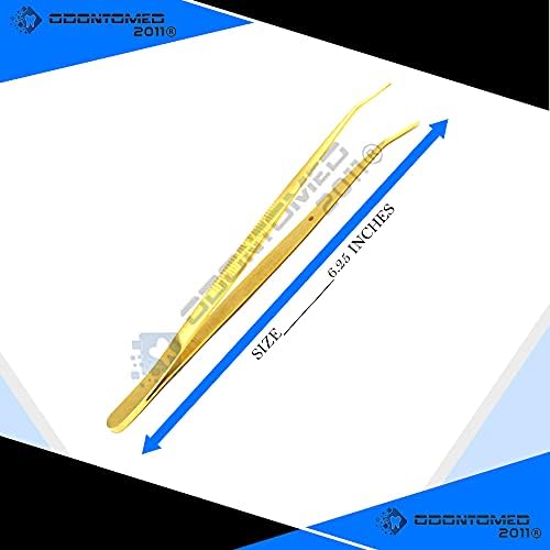 OdontoMed2011 Пинсети За 6-инчов Шевна машина със Златно покритие, Назъбени Извити Уши | Професионален клас, Висока точност на |
