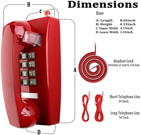 Ретро Стенен телефони за стационарен телефон с Механичен Звънец, Класически Кабелна телефона, монтиран на стената, с Индикатор,