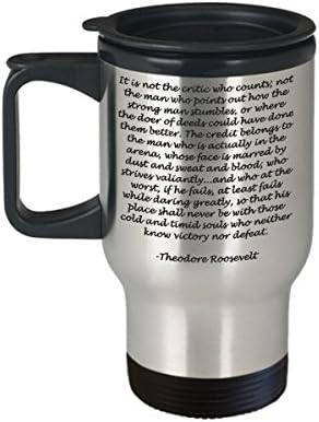Кафеена чаша с цитат на Теодор Рузвелт за пътуване-Вдъхновяваща-Мотивационна - Важно не Критик