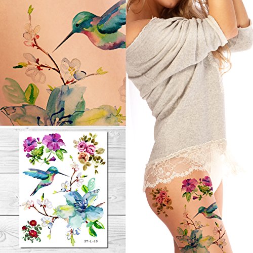 Вечеря® Временни татуировки - Пролетни цветя и Колибри