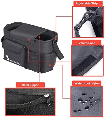 DJCLADUO Универсална чанта-органайзер за колички с изолирани подстаканником - Подвижен калъф с цип и регулируем ремък, подходящ