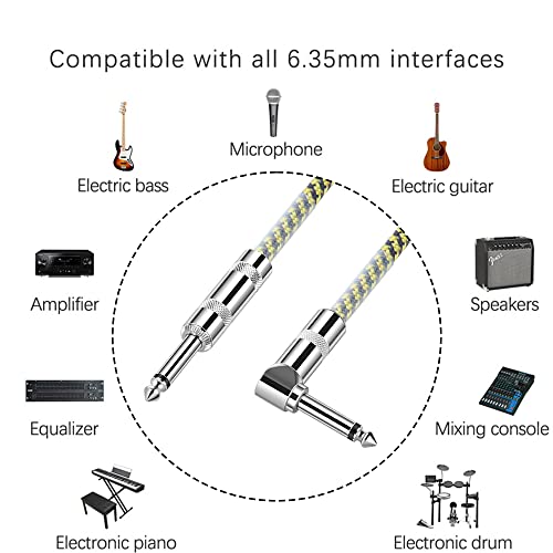 Китара кабел SDYQD 10 фута - 1/4 Инча Правоъгълен Златен Инструментален кабел - Кабел за електрическа китара с професионално качество