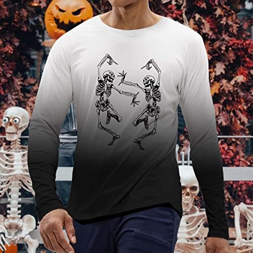 Мъжки тениски ZDDO на Хелоуин с дълъг ръкав и Забавно Принтом Скелета, Градиент Риза, Облегающая Фигура за парти, Тениска с кръгло
