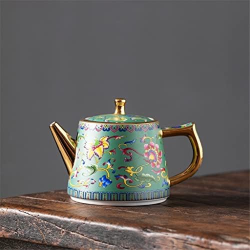 CCBUY Керамичен чайник със златна дръжка, домакински емайл зелен чайник, китайски чайник, чай комплект (Цвят: A, размер: както е