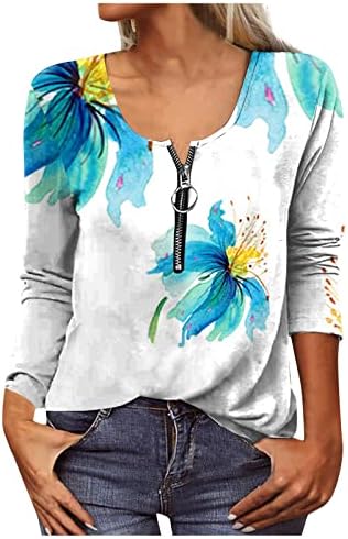 NOKMOPO/ блузи големи размери за жените, есента модерен случайни топ с флорални принтом кръгъл отвор, светкавица, дълги ръкави
