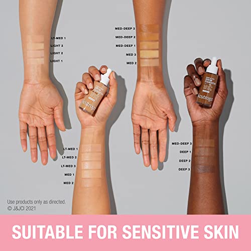 Тональная основата на Neutrogena Healthy Skin Sensitive Skin Serum с провитамин В5, Поправяне цвят и което намалява порите на Течна