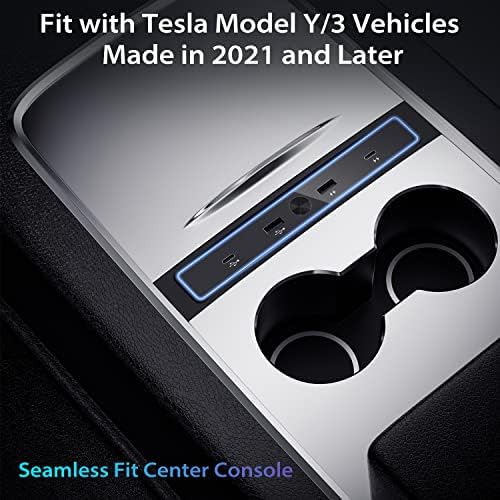Подобрени Кола USB-зарядно устройство за Tesla Model 3/Y 2021-2023, зарядно устройство 4-в-1 с многопортовым USB възел със синя