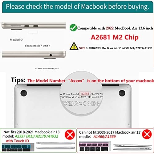 Teryeefi е Съвместим с MacBook Air 13,6 см M2 Case 2022 Модел A2681, твърд калъф за лаптоп със стикери, във формата на животни,