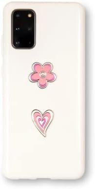 Метални етикети-шармы за калъфи за мобилни телефони. Комплект от 2 розови сърца и цветя, многократно и подвижни, не оставя следи.