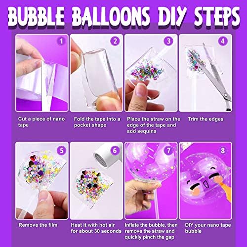 Комплект от 2 опаковки нано-adhesive tape Bubbles, Суперэластичные Балони с 5 бр. Соломинками и надувателем за балони, 12 Цветни блестящи Пайеток, Двустранно Лента Magic Plastic Bubble, ?