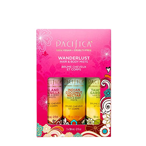 Pacifica Beauty | Стартов комплект парфюми за коса и спрей за тяло Wanderlust Hair | С Island Vanilla Mini | 3 Аромат | Подаръчен