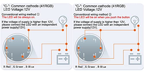 незабавен Трицветна бутон превключвател 16 мм (RGB), Околовръстен led осветление 12 v, водоустойчив от неръждаема стомана (опаковка от 2 броя)