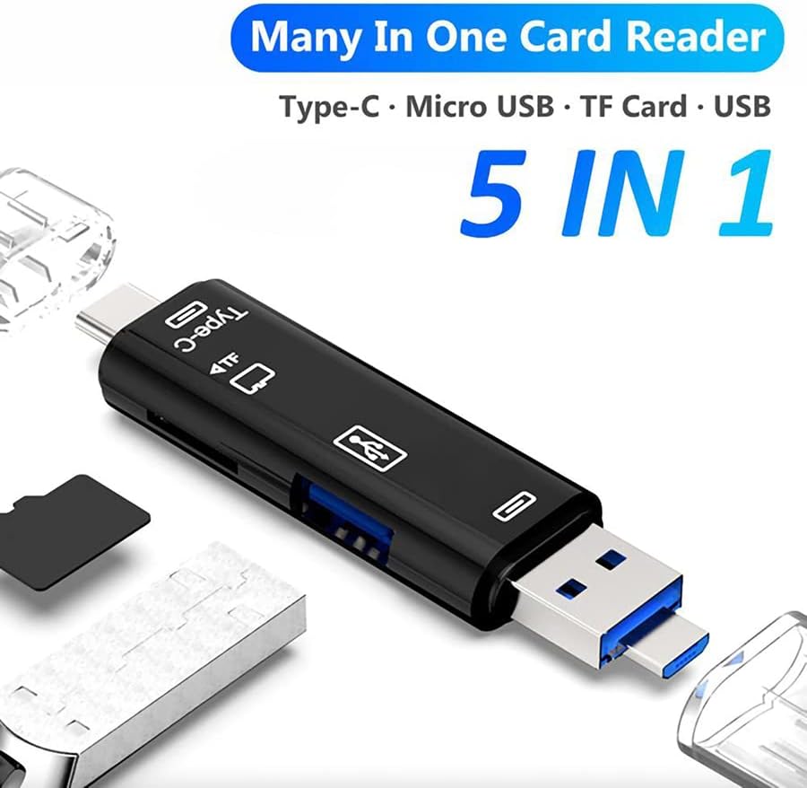 Мултифункционален четец на карти 5 в 1, който е съвместим с Samsung Galaxy S22 + 5G, оборудван с устройство за четене на карти USB Type-C/ microUSB/Tf / USB 2.0 / SD (бял)