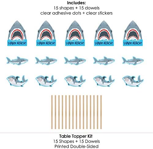 Big Dot of Happiness Shark Zone - Пръчици за украса на парти с акули или рожден Ден Jawsome Shark - Топперы за маса - Комплект от 15
